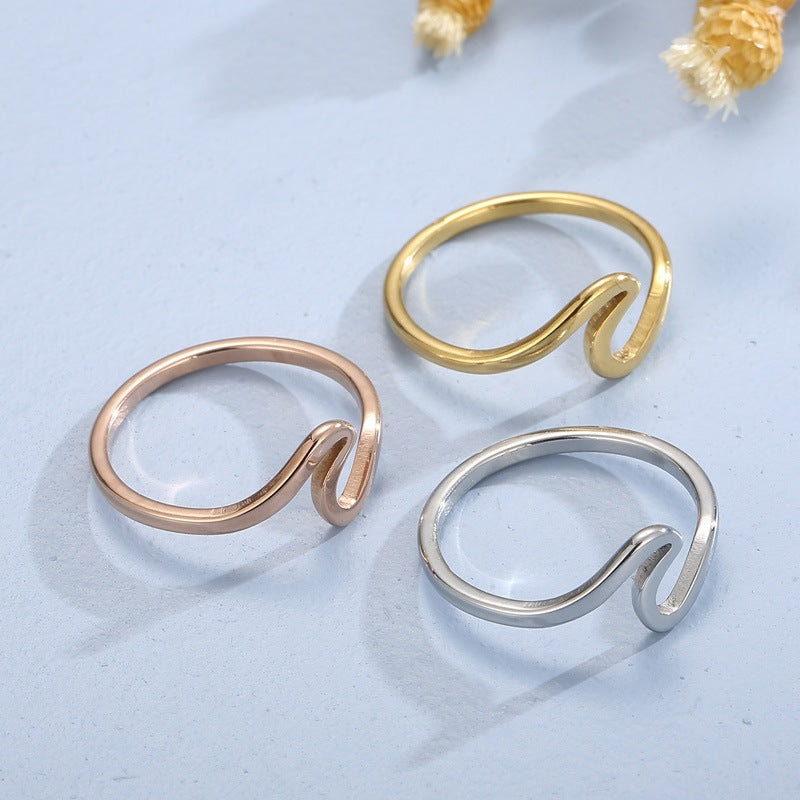 Minimalist Wind Wave V-Shaped Titanium Steel Ring, Niche Design Ring, Men's And Women'S