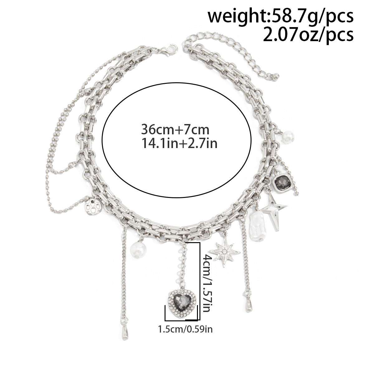 Y2K Heart, Star & Pearl Layered Choker