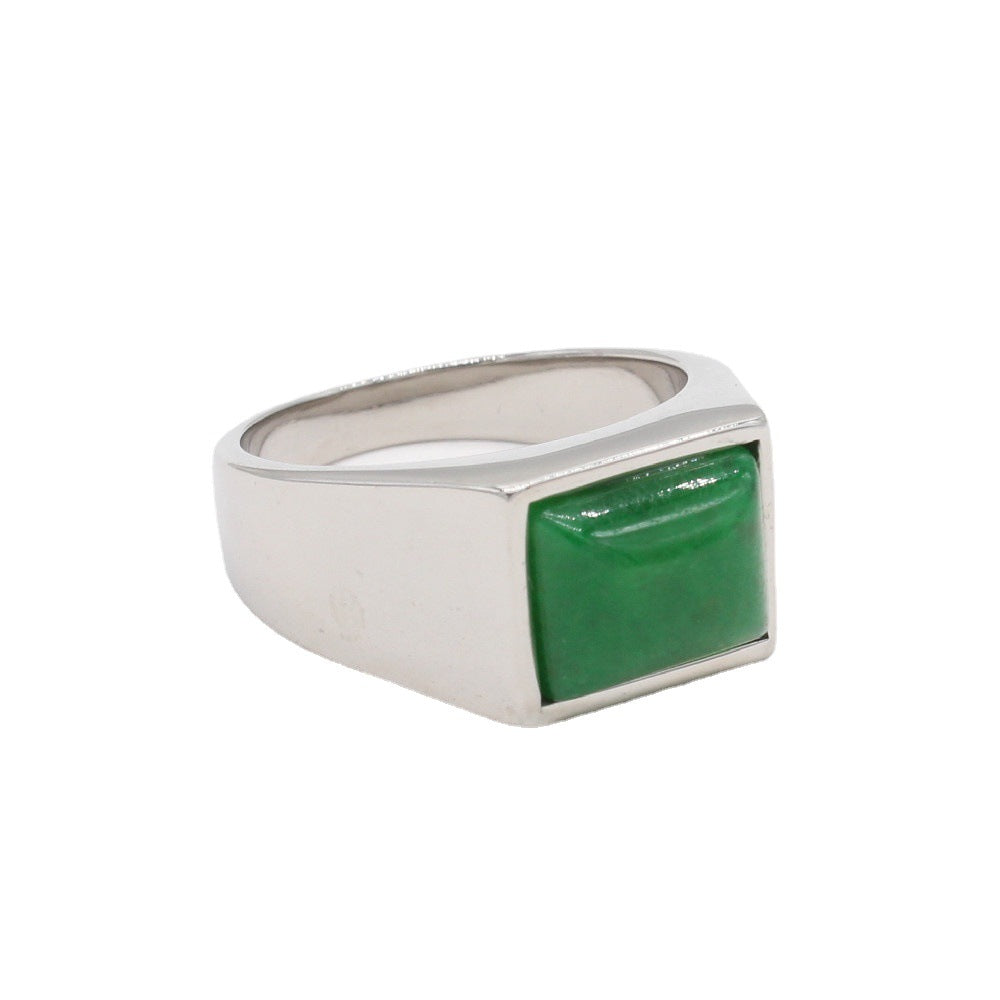 Planderful Green Stone Titanium Steel Ring For Men And Women Unisex Everyday Protection Statement