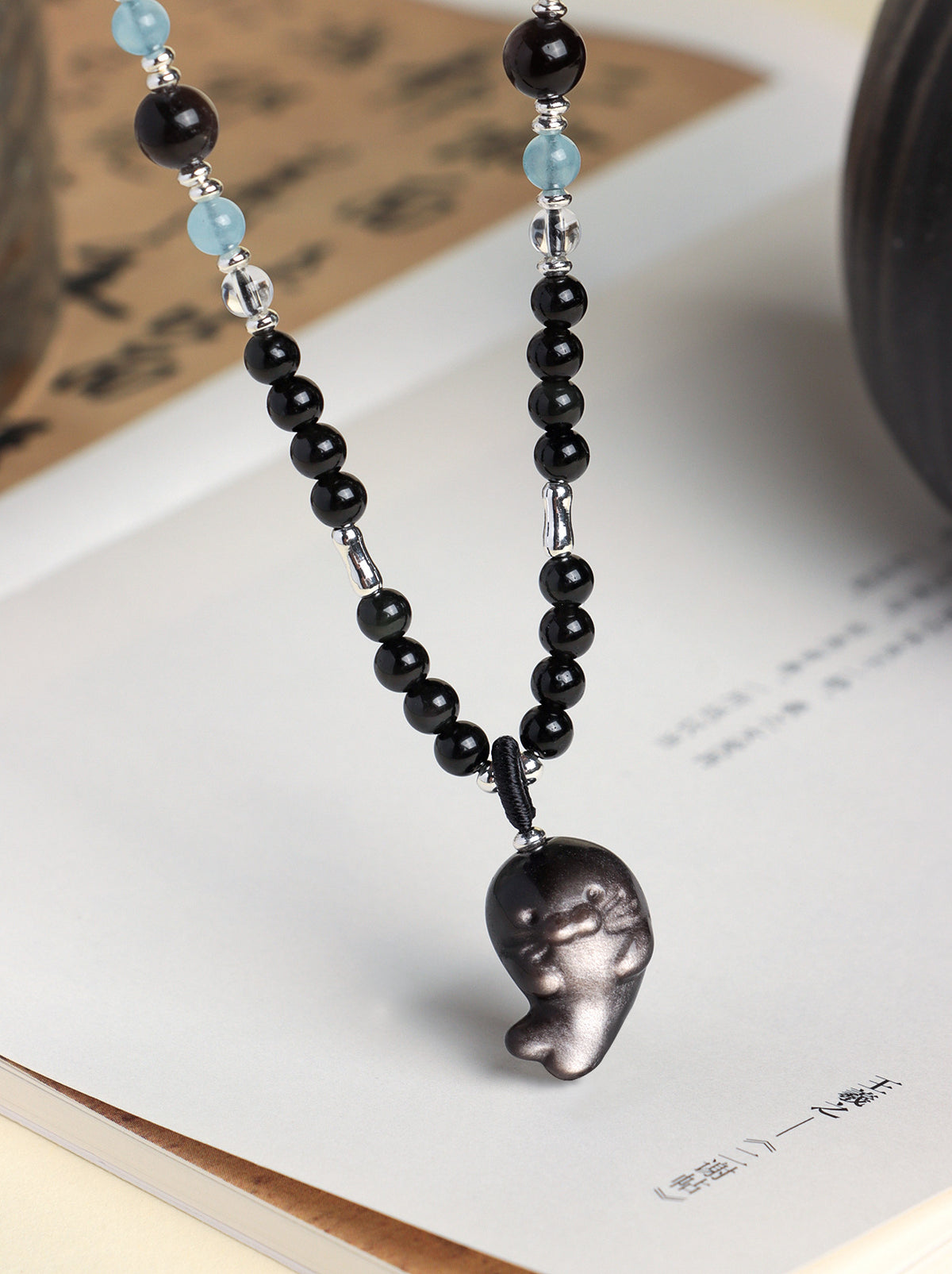 Aquamarine Obsidian Pendant Necklace