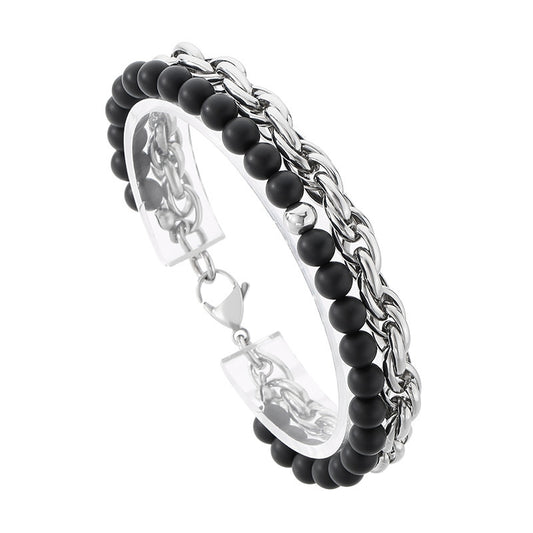 Planderful Black Agate Steel Ball Bracelet Retro Twist Men