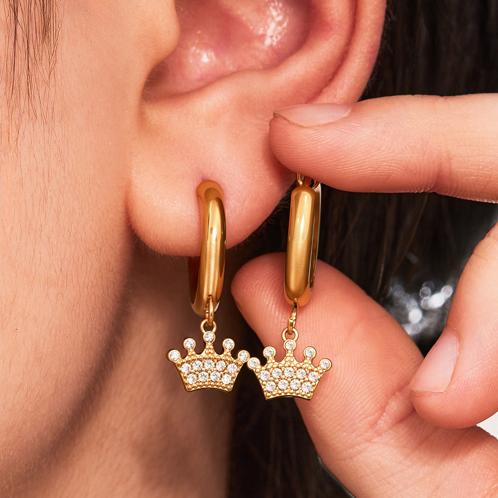 Planderful Crown Zircon Earrings Gold Plated For Women