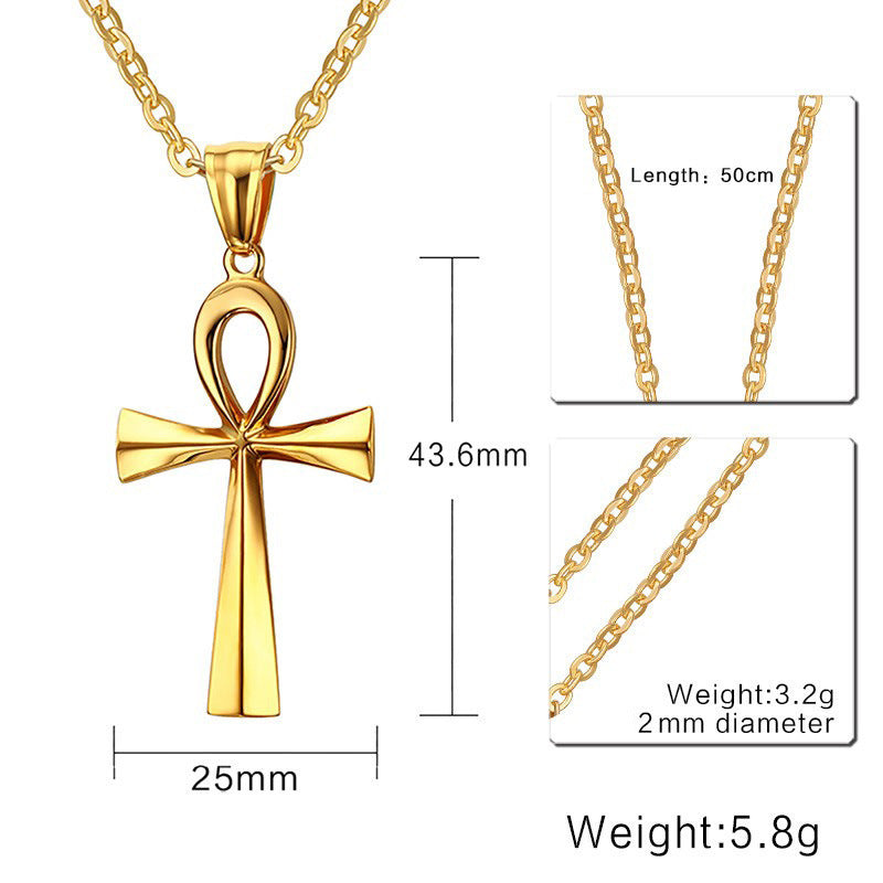 Spot Wholesale 43.6mm Titanium Steel Anka Cross Pendant Gold Necklace for Men
