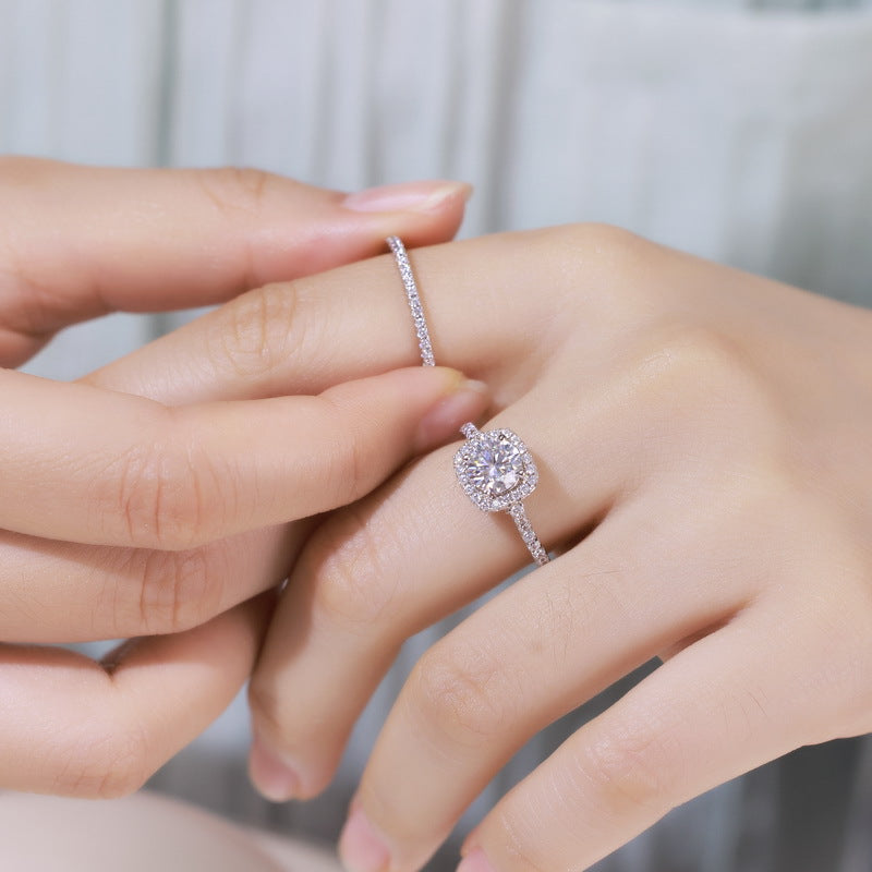 Planderful Classic Moissanite Sterling Silver Ring – 6.5 × 6.5 mm, 1 ct – Style 3