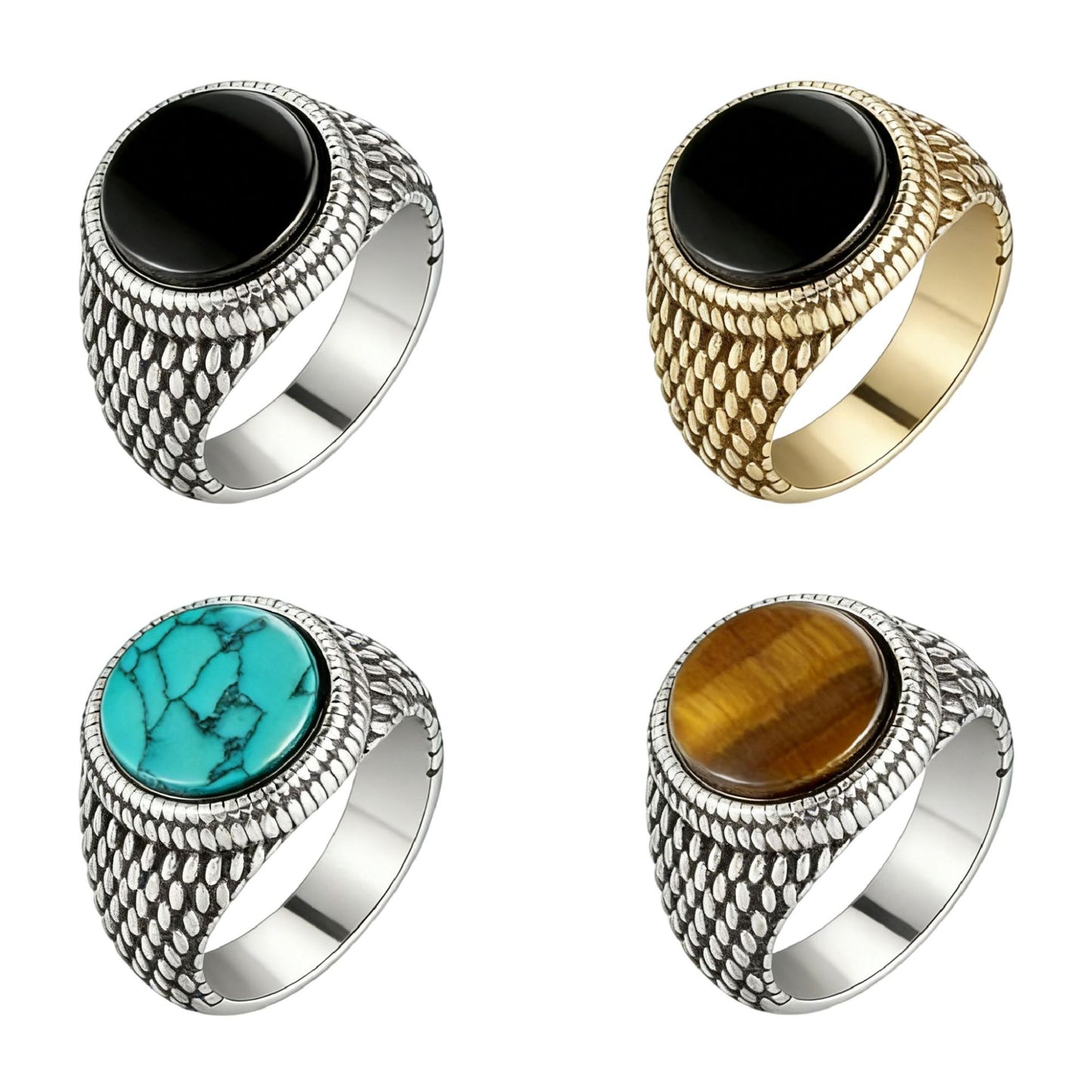 Planderful Titanium Steel Ring For Men Unisex Retro Round Gemstone Protection Statement Style