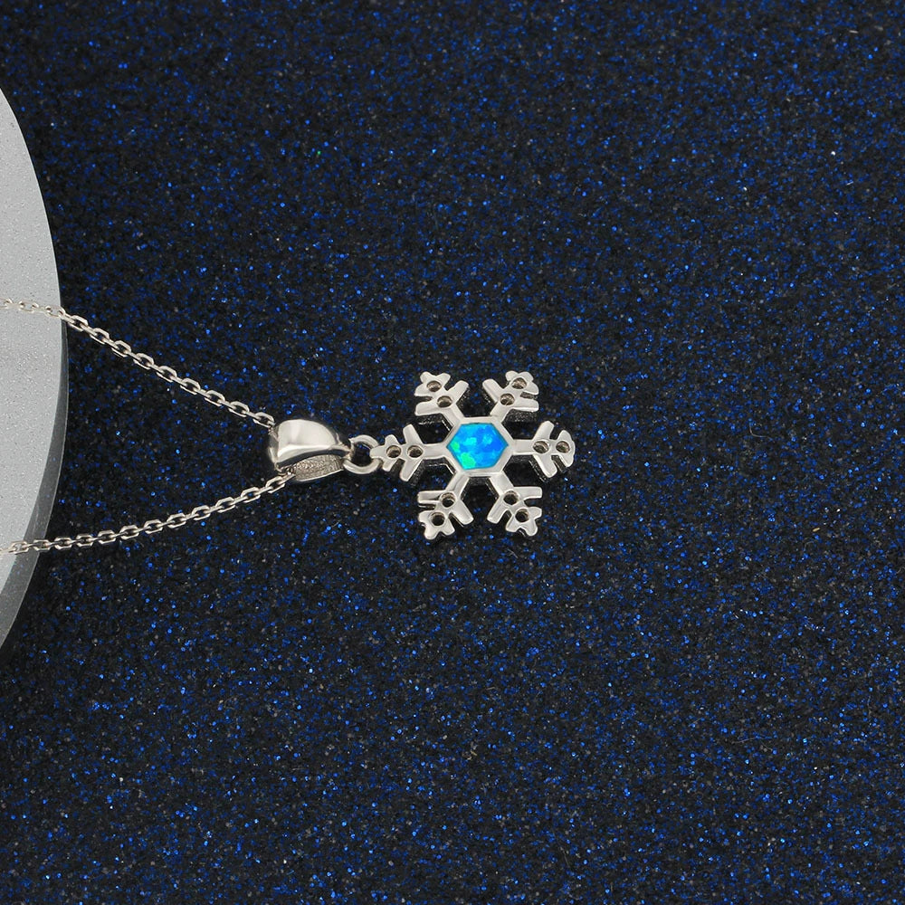 Planderful Opal Necklace Snowflake Pendant Sterling Silver