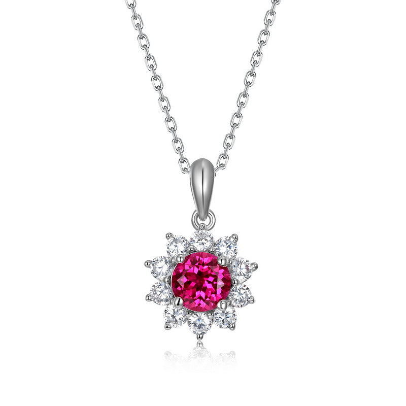 S925 Sterling Silver Lab-Grown Ruby Snowflake Pendant Necklace