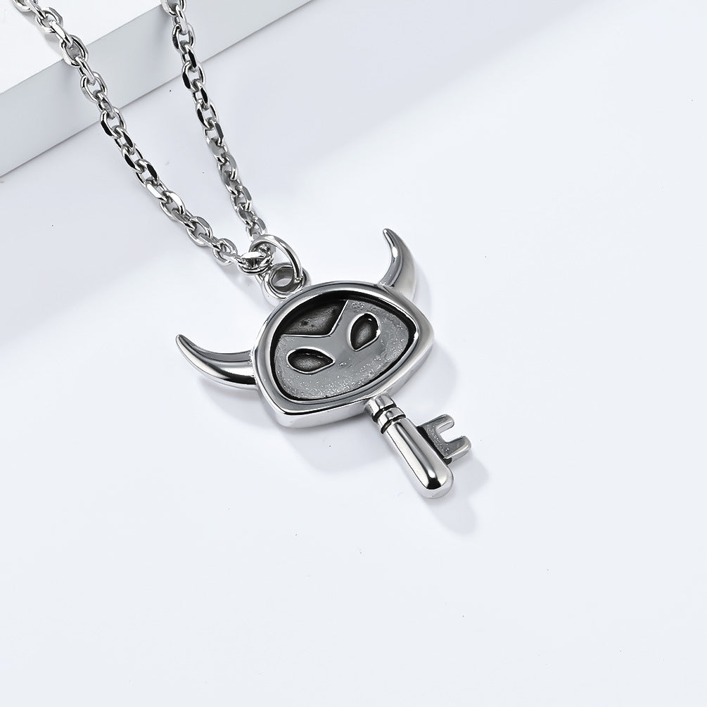 Planderful Little Devil Key Necklace Stainless Steel Durable Pendant For Edgy Retro Fashion Lovers