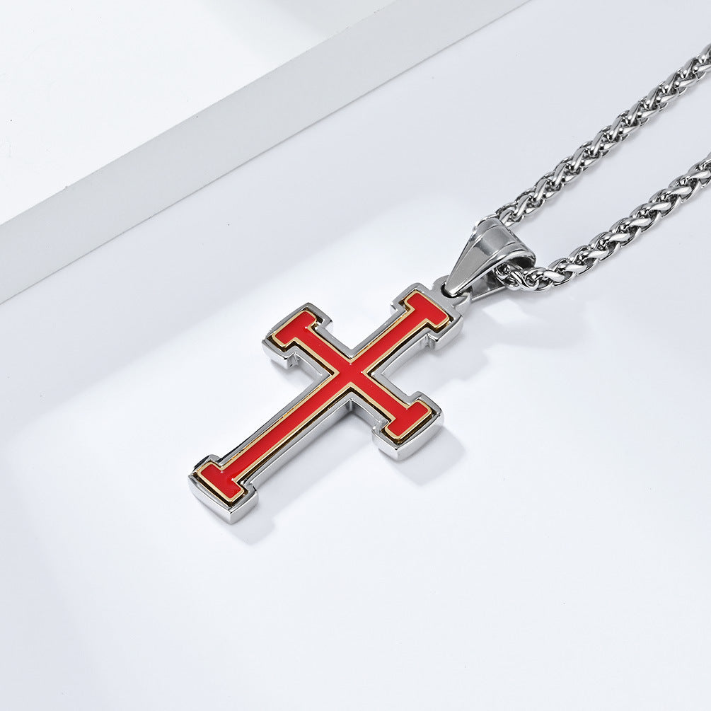 Cross-Border European And American Wind Titanium Steel Oil Dripping Cross Necklace Pendant For Men