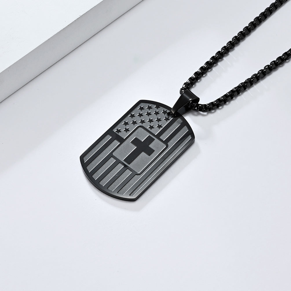 American Flag Cross Necklace - Elegant Military Pendant for Men