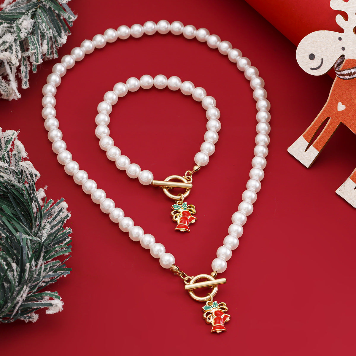Holiday Pearl-Style Necklace & Bracelet Set
