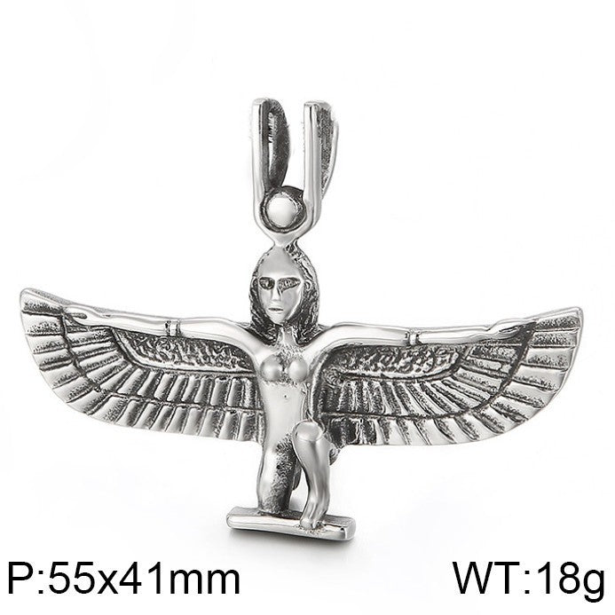 Planderful Retro Mens Titanium Steel Necklace Wings Pendant