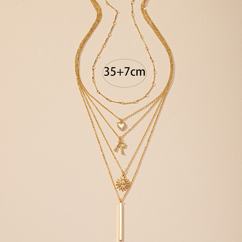 European and American Fashion 2-Piece Love Letter R Necklace Set - Vienna Verve Collection