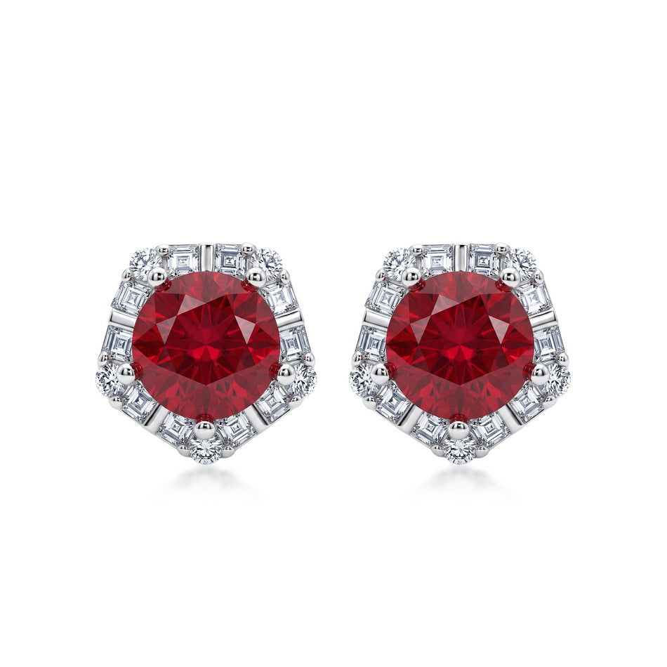 S925 Sterling Silver Lab-Grown Ruby Minimalist Stud Earrings