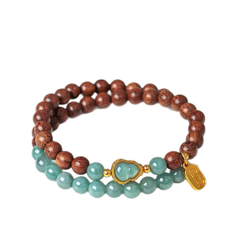 Chalcedony Sandalwood Jadeite Gourd Double-Wrap Bracelet