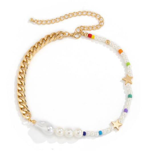 Planderful Vienna Verve Imitation Pearl Collarbone Necklace For Women Beaded Star Marine Style Statement Jewelry