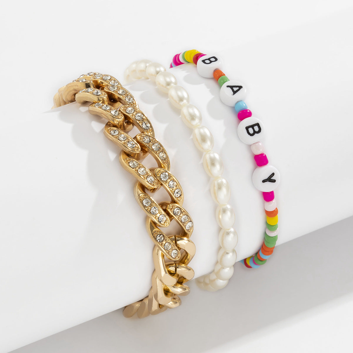 Planderful Vienna Verve Pearl Letter Bracelet For Women With Imitation Pearl And Zircon Cuban Statement Beaded Chain