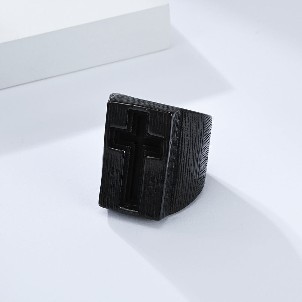 Planderful Titanium Steel Ring For Men Retro Cross Design Hip Hop Punk Niche Style Durable Dominant Finger Jewelry