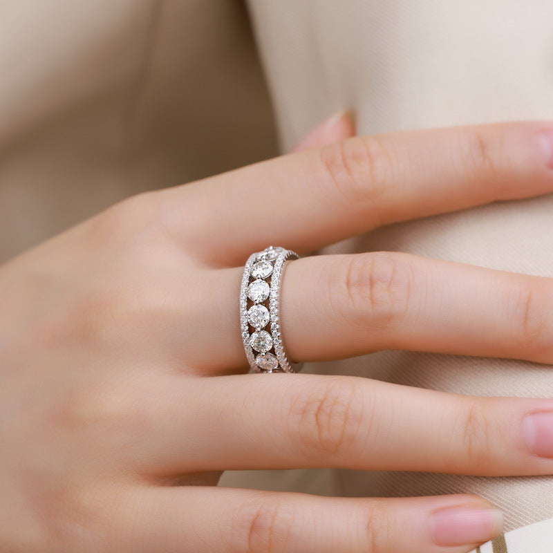 S925 Sterling Silver Moissanite Round Ring