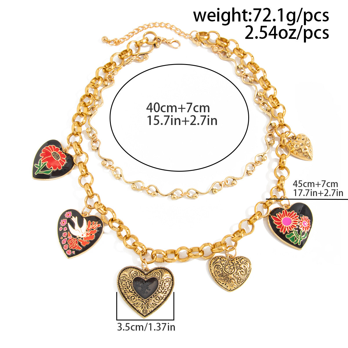 Flower & Heart Gemstone-Style Layered Necklace