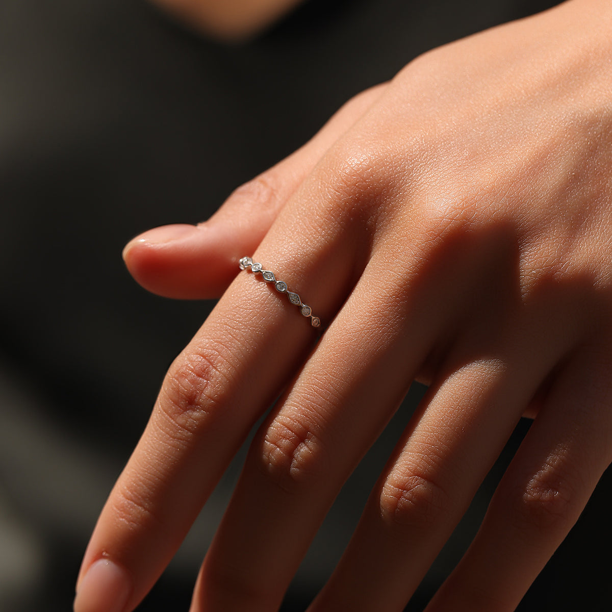 S925 Sterling Silver Nine-Stone Geometric Moissanite Band