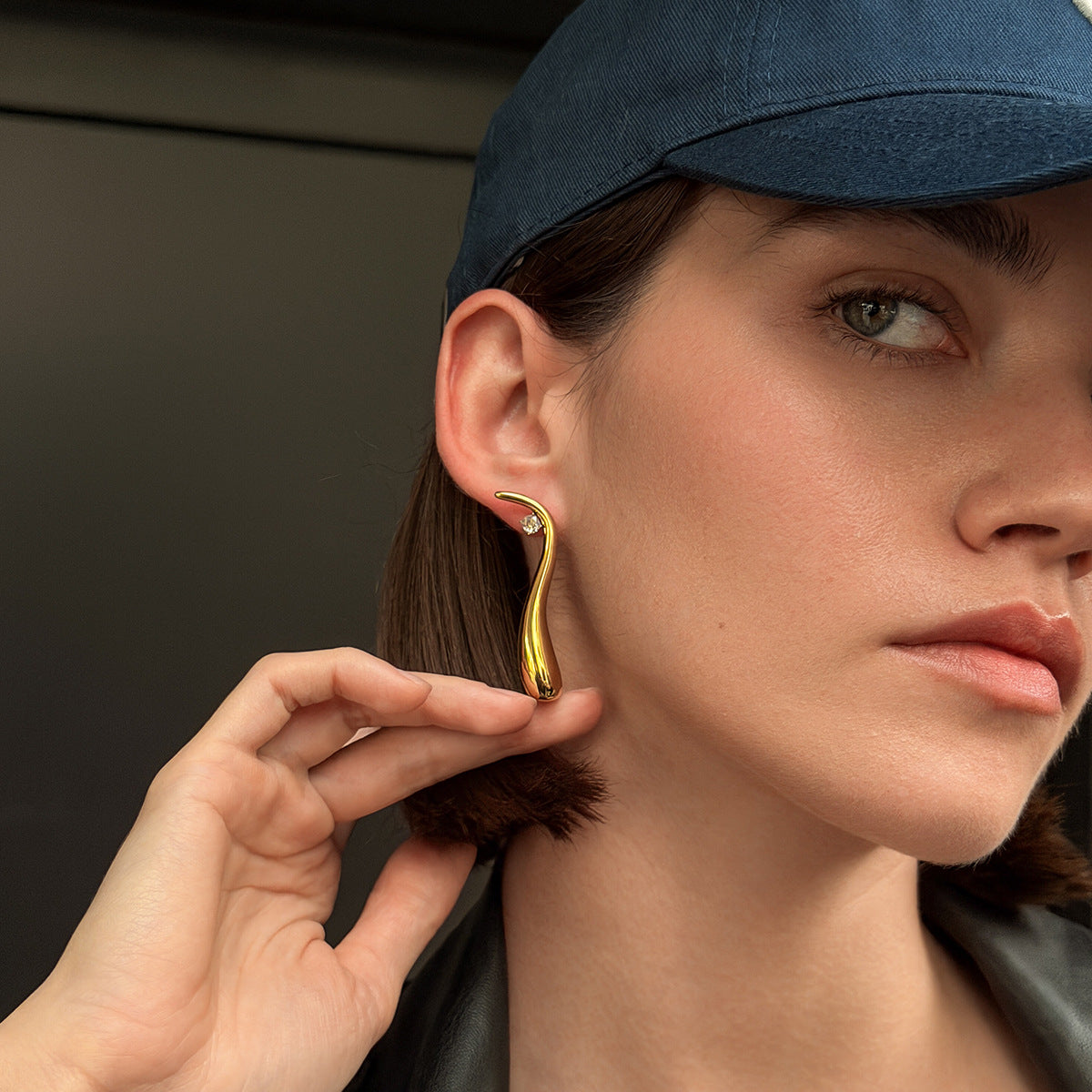 Planderful Vienna Verve Stainless Steel Water Drop Ear Clips Zircon C Shape Non Piercing For Women