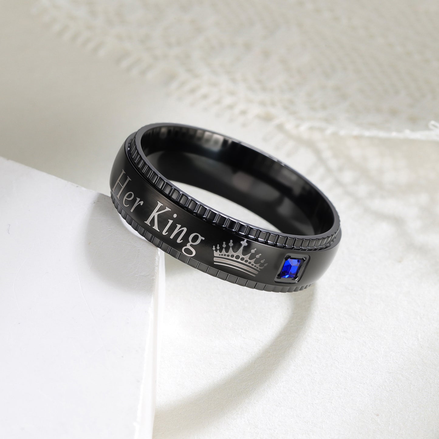 Planderful His Queen Crown Titanium Steel Black Couple Ring