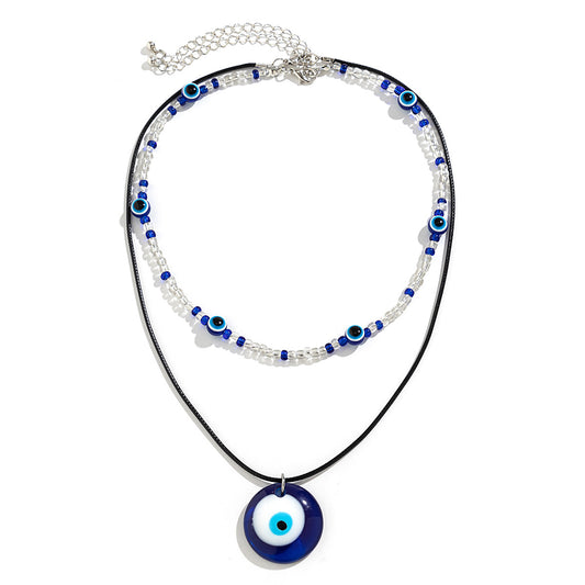 European and American Jewelry: Retro Beaded Eye Collar Necklace Set with Ethnic Color Contrast