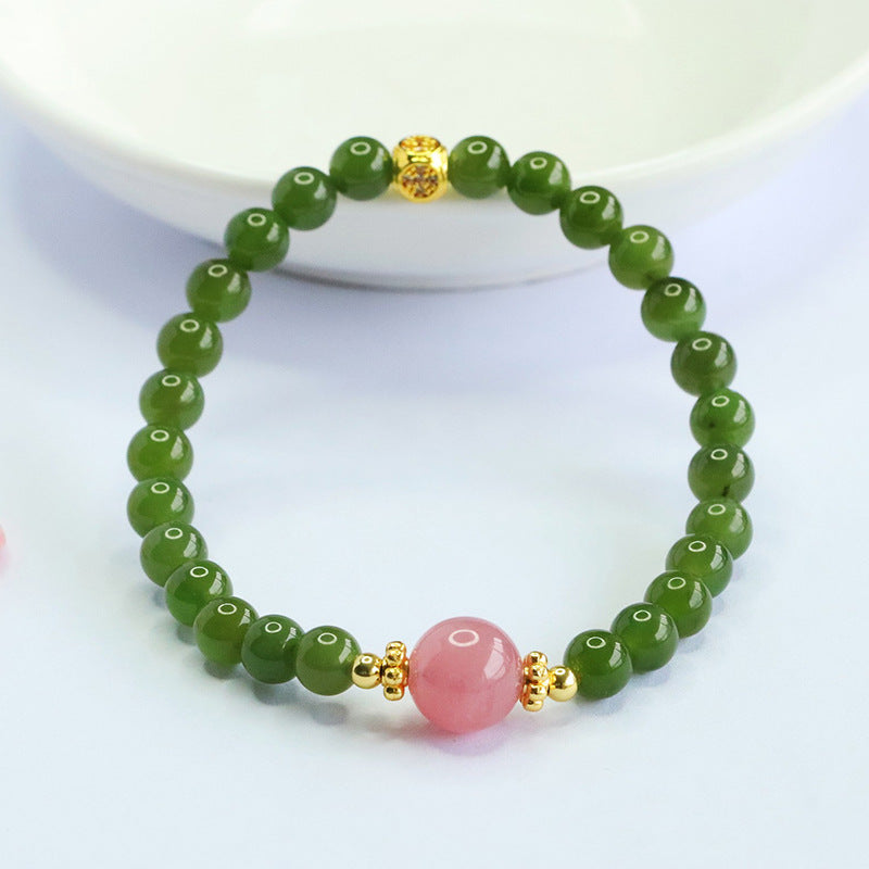 Hetian Jade Rose Quartz Crystal Horse Bracelet