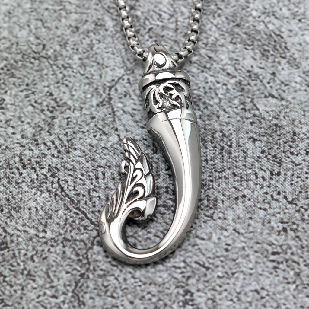 Planderful Retro Unisex Stainless Steel Fish Hook Pendant Necklace Personalized For Men And Women