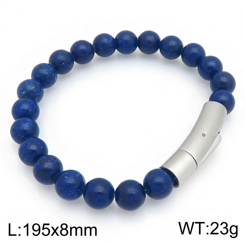 8mm Lapis Lazuli Tiger's Eye Agate Magnetic Suction Titanium Steel Elbow Buckle Men's Bracelet