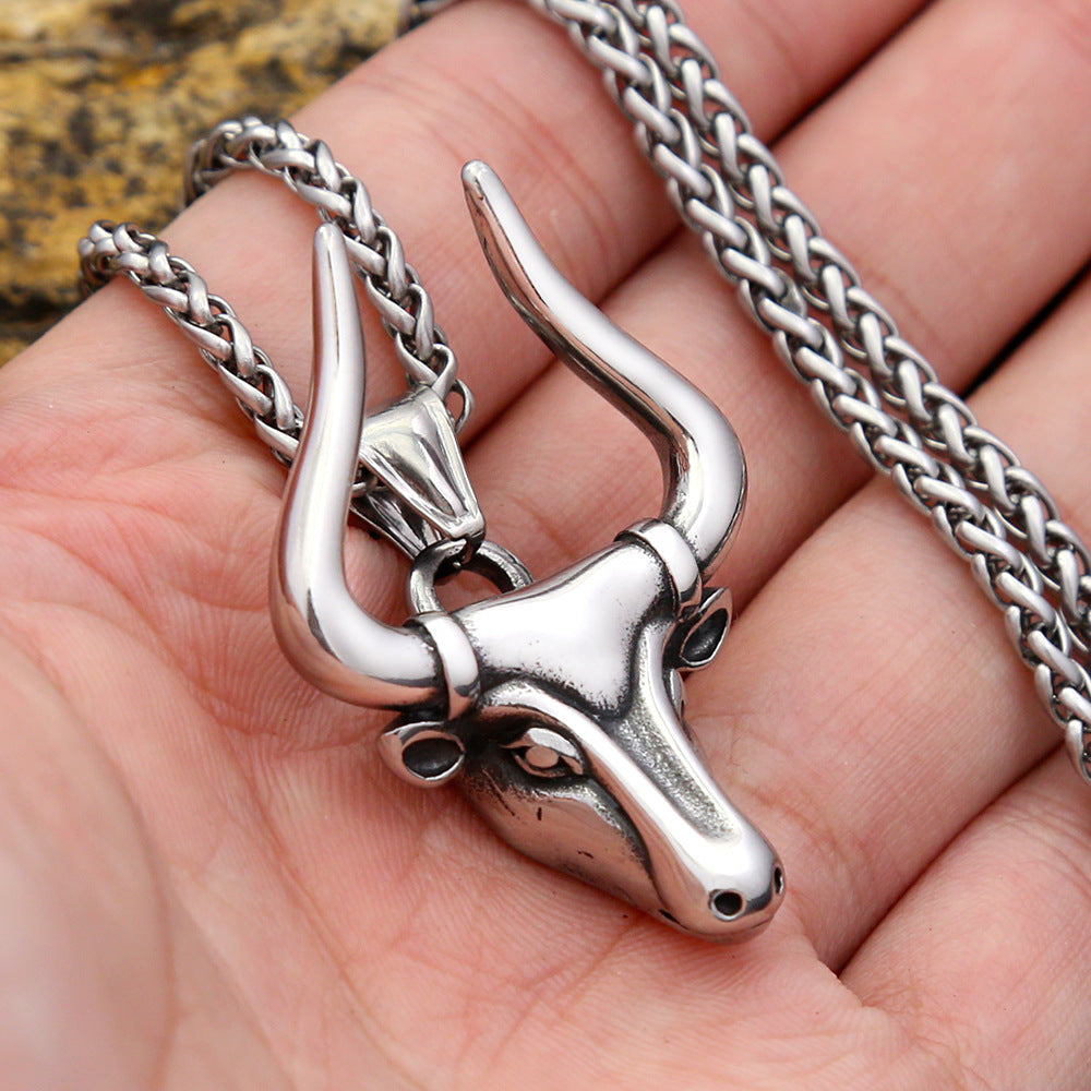 Retro Stainless Steel Bull Head Pendant Necklace for Men