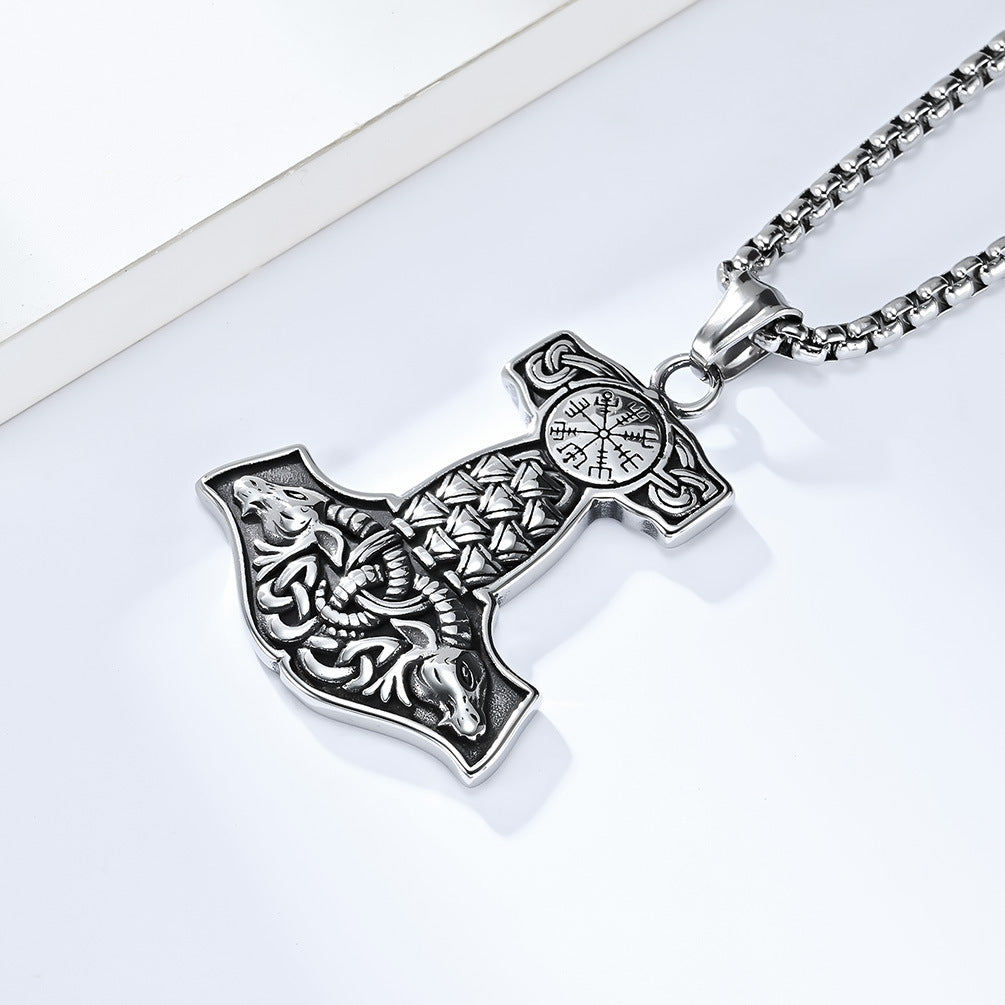 Amazon Viking Ram Head Thor's Hammer Stainless Steel Necklace for Men