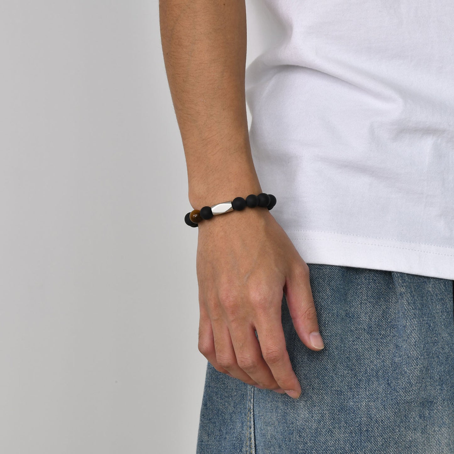 Adjustable Stainless Steel Accessories Matte Agate Tiger's Eye Bracelet Men's Jewelry