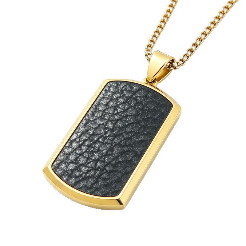 Leather Military Brand Pendant Retro Tag Back Stainless Steel Men's Pendant Necklace