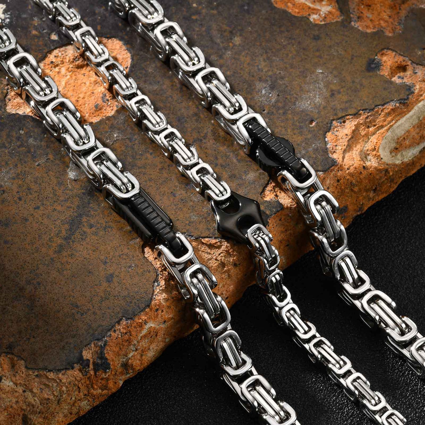 Planderful Stainless Steel Byzantine Chain Bracelet for Men