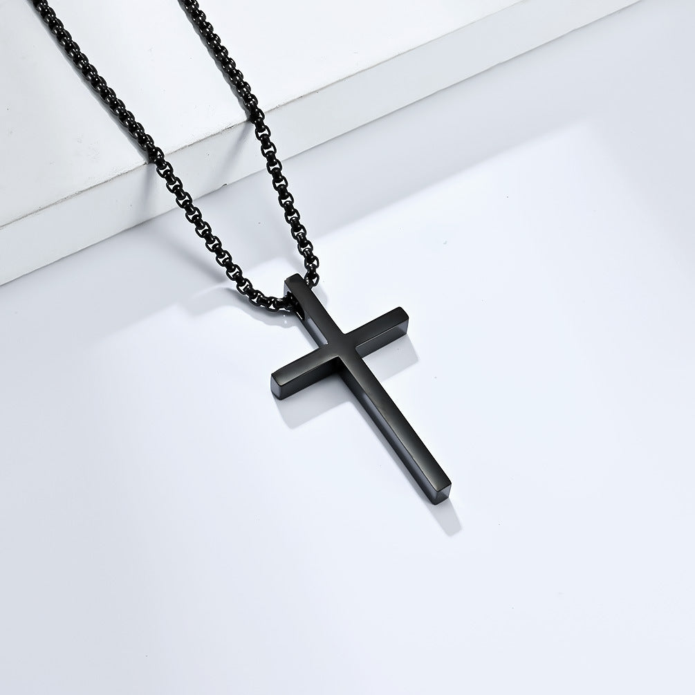 INS Genderless Simple Titanium Steel Cross Necklace Pendant