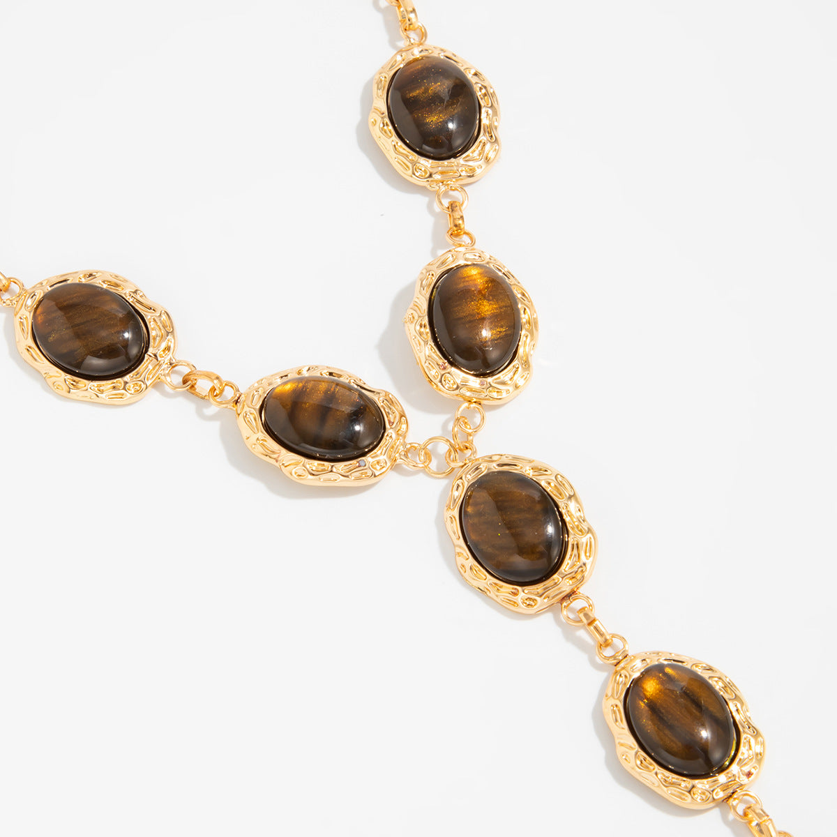 Tiger-Eye-Style Pleated Y-Necklace