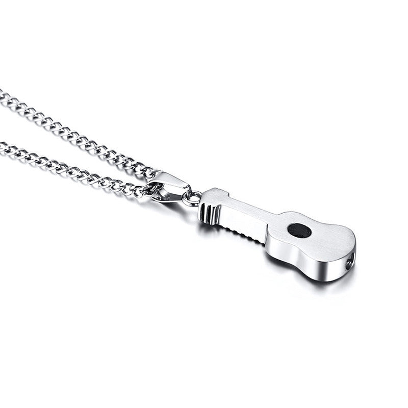 Titanium Steel Openable Urn Guitar Pendant Necklace for Men