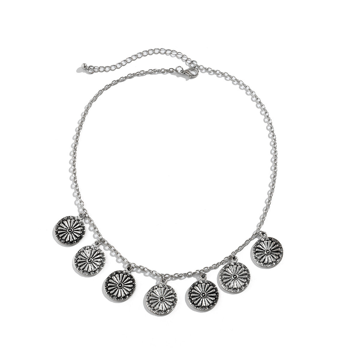 European and American Punk Metal Cross Chain Necklace with Retro Tassel Flower Plate