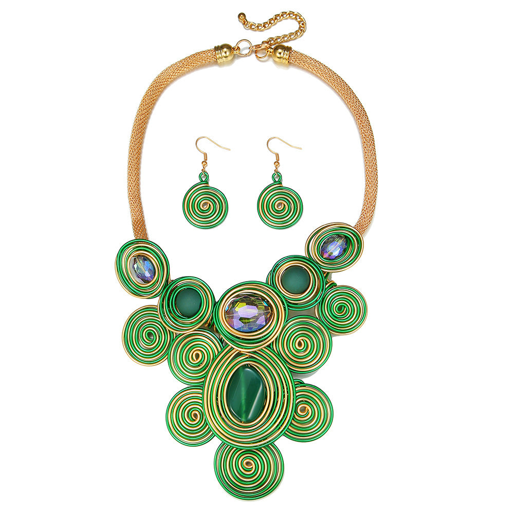 Exaggerated Aluminum Wire Statement Necklace Set with Sweater Chain by Planderful - Savanna Rhythms Collection