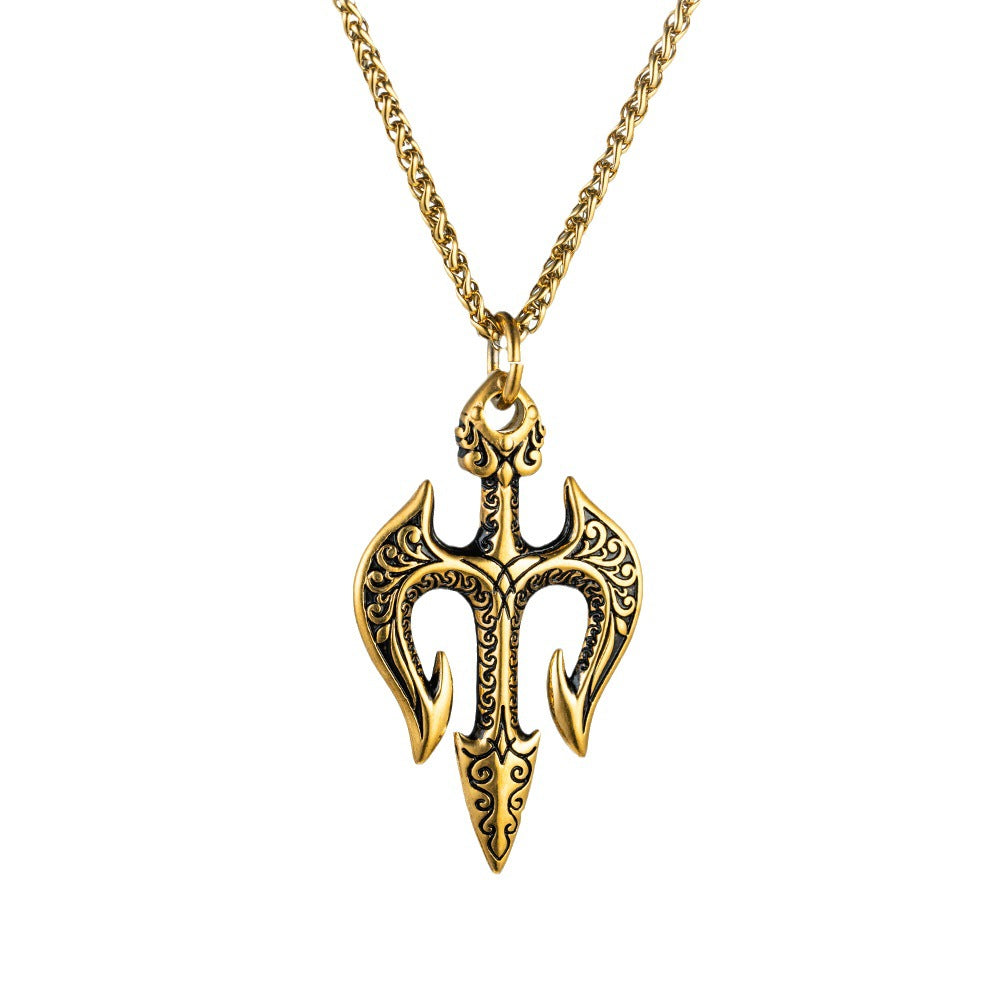 Stainless Steel Neptune Trident Necklace By Planderful For Men And Teens Bold Retro Pendant