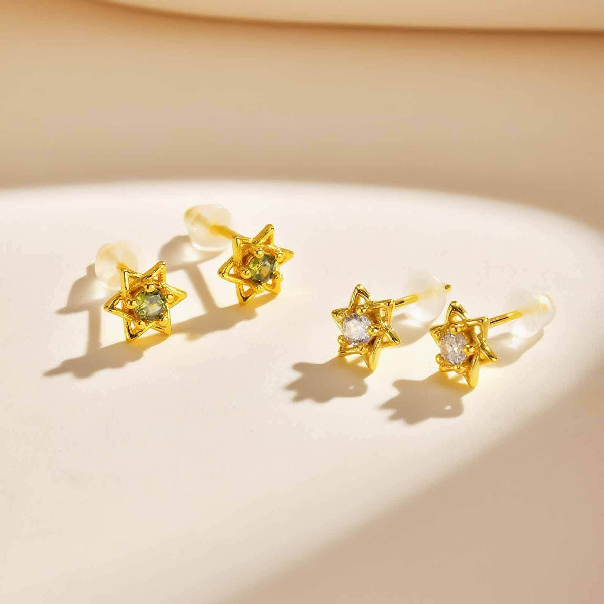 Crystal Star Stud Earrings — Gold Pair