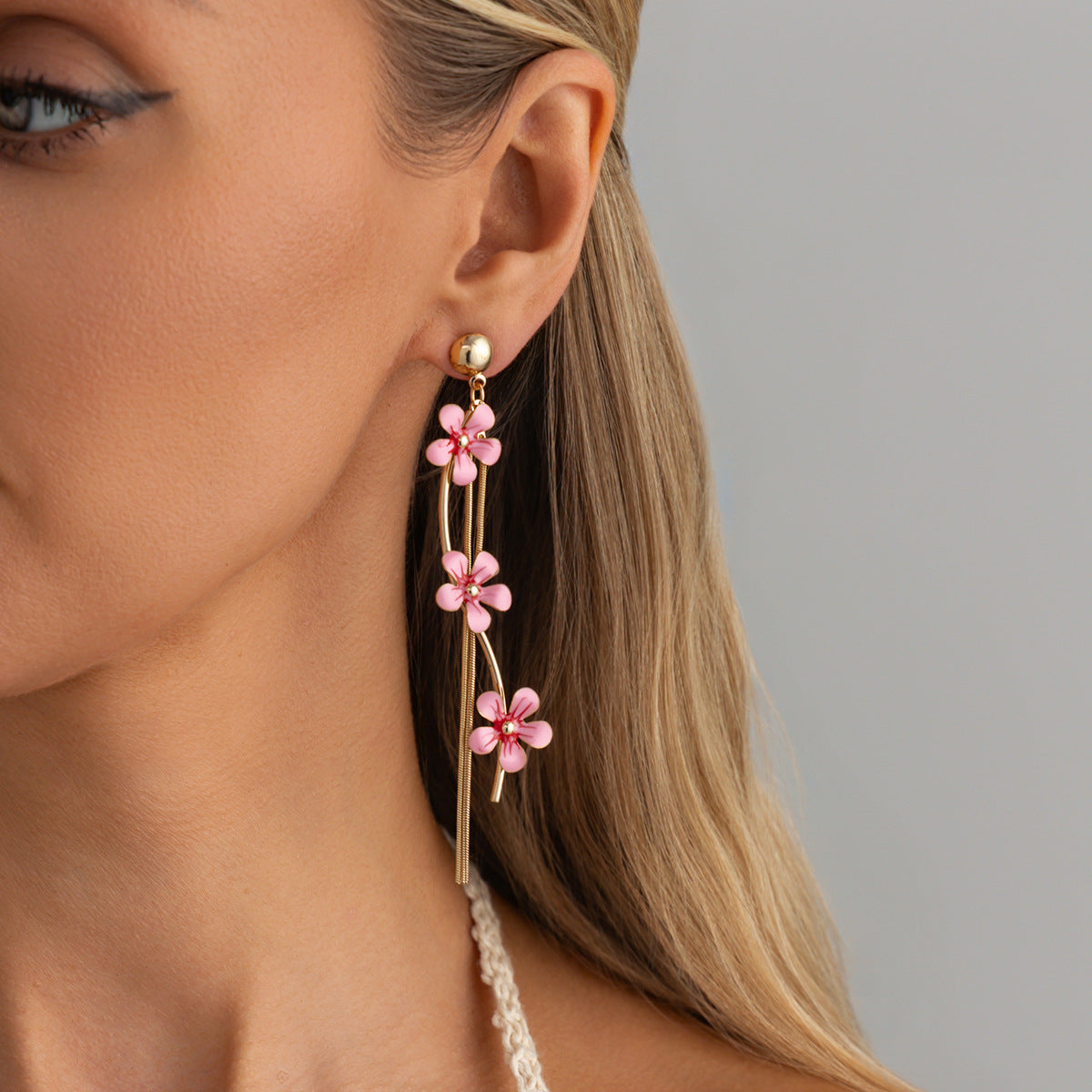 Planderful Vienna Verve Fringed Oil Flower Earrings For Women With Long Snake Bone Chain Statement Jewelry