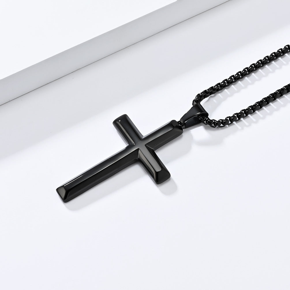 Simple Bevel Neutral Wind Cross Necklace for Men and Women