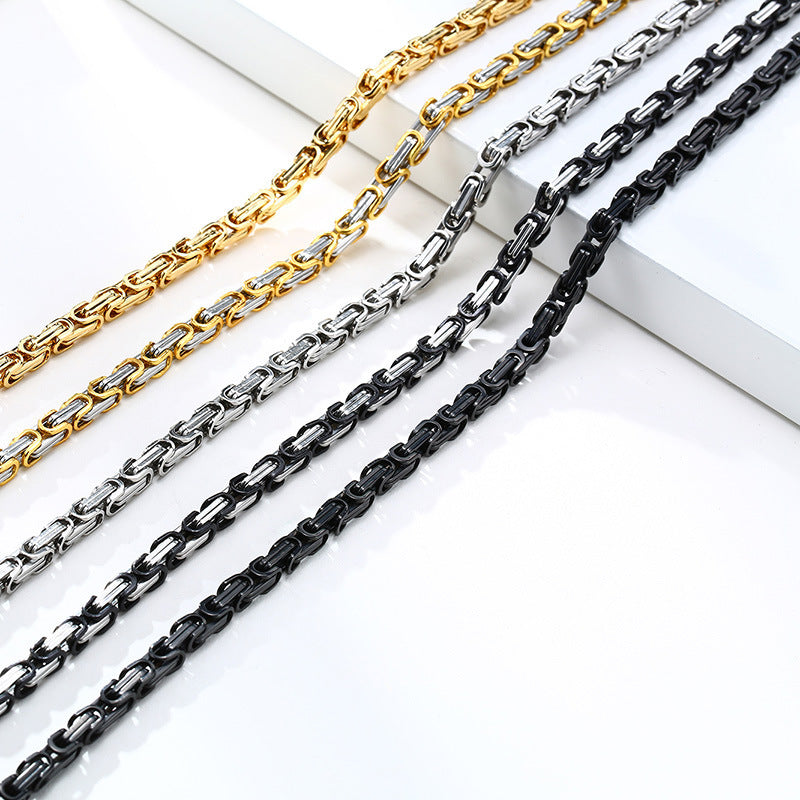 European And American 4MM Byzantine Men's Thick Chain Necklace
