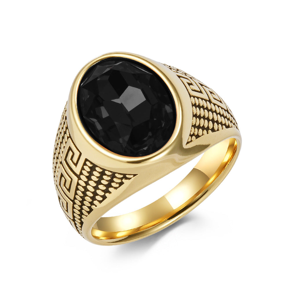Planderful Titanium Steel Zircon Ring With Great Wall Pattern For Men Fade Resistant Durable Jewelry