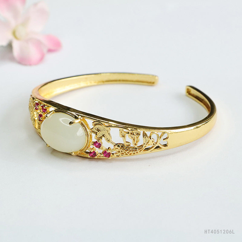 Qingshui Hetian Jade Fish Motif Open Bangle