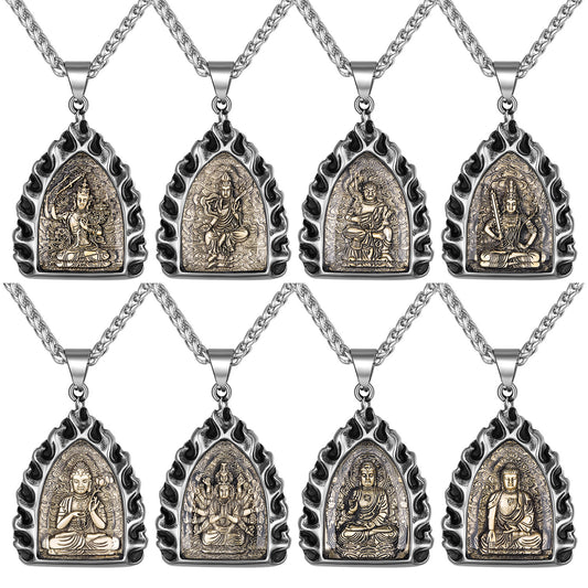 Titanium Steel Necklace – Vintage Buddha Zodiac Charms