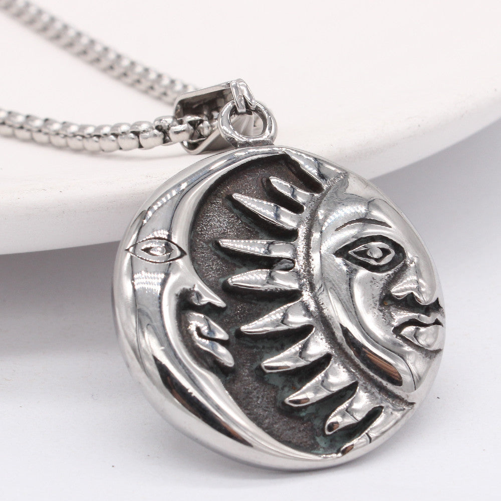 Tarot Sun Moon Pendant Titanium Steel Unisex Protection Statement Planderful Jewelry